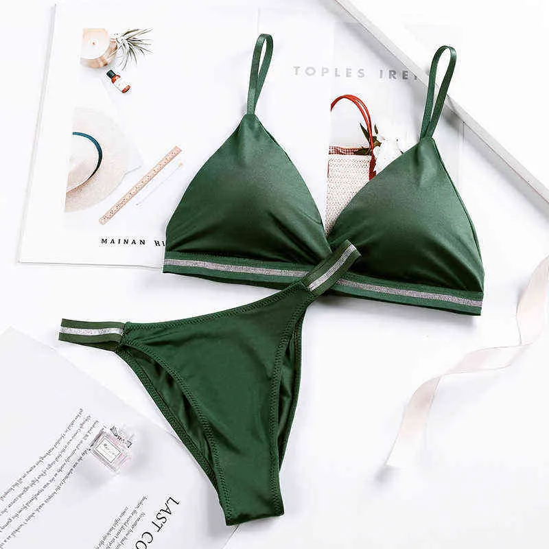 Woman Ice Silk Lingerie Set Sexy Solid Color Bikini Thin Strap Bra and Panty Set Semaless Active Brassier Triangle Cup Underwear L220727