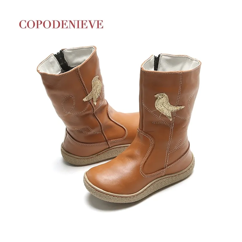 COPODENIEVE girl boots kids boots High boots Genuine leather LJ201203