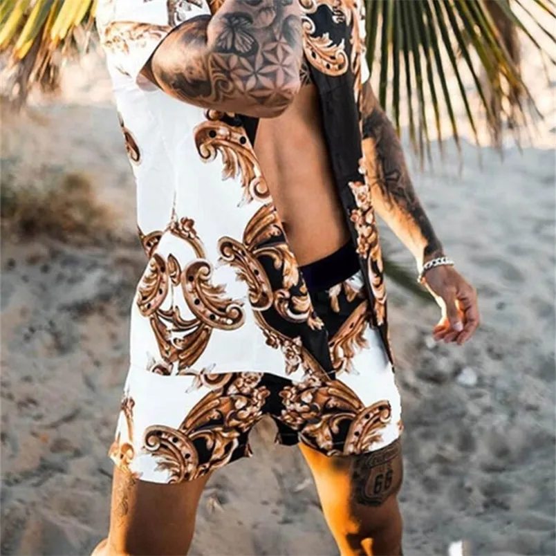 Mode Hawaiian Print Kurzarm Shirt Set Männer Strand Coconut Shorts Täglich Zwei stück S 3XL 220719