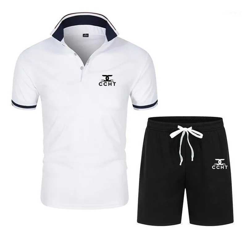 Yaz erkek spor takım elbise kısa kollu gömlek + pantolon 2 parçalı set moda tenis polos