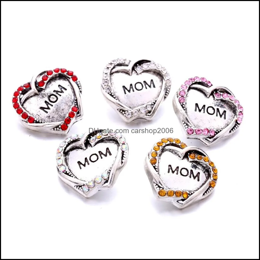 Charms Heart Mom Love Rhinestone Snap Button Women Jewelry Findings 18Mm Metal Snaps Buttons Diy Bracelet Jewellery Whol Dhseller2010 Dhoyh
