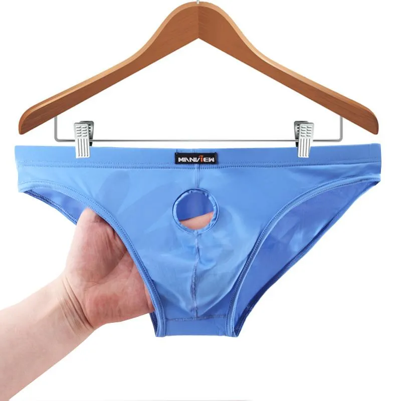 Mens Ice Silk Underpants With Pouch Hole, Sexy Briefs For Men, Gay