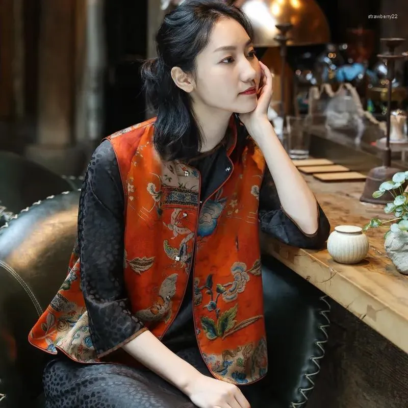 Kvinnors västar 2022 Kinesiska traditionella Hanfu -kläder tang kostym Vest Women Flower Printed ärmlös bomullsrum kostym Stra22