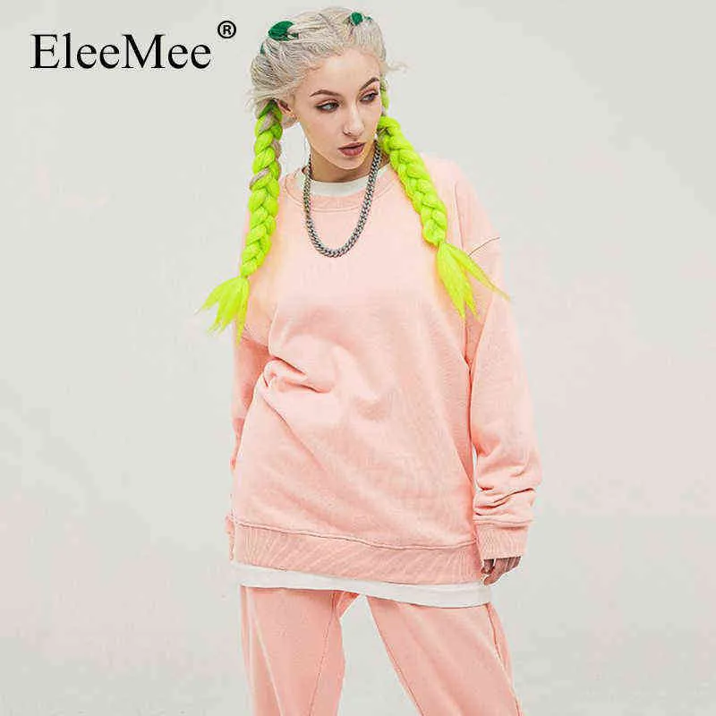 EleeMee Lose Hoodies Für Frauen Einfarbig Oansatz Frühling Und Winter Pullover All-Match Streetwear Fashion Tops Größe S-2Xl T220726