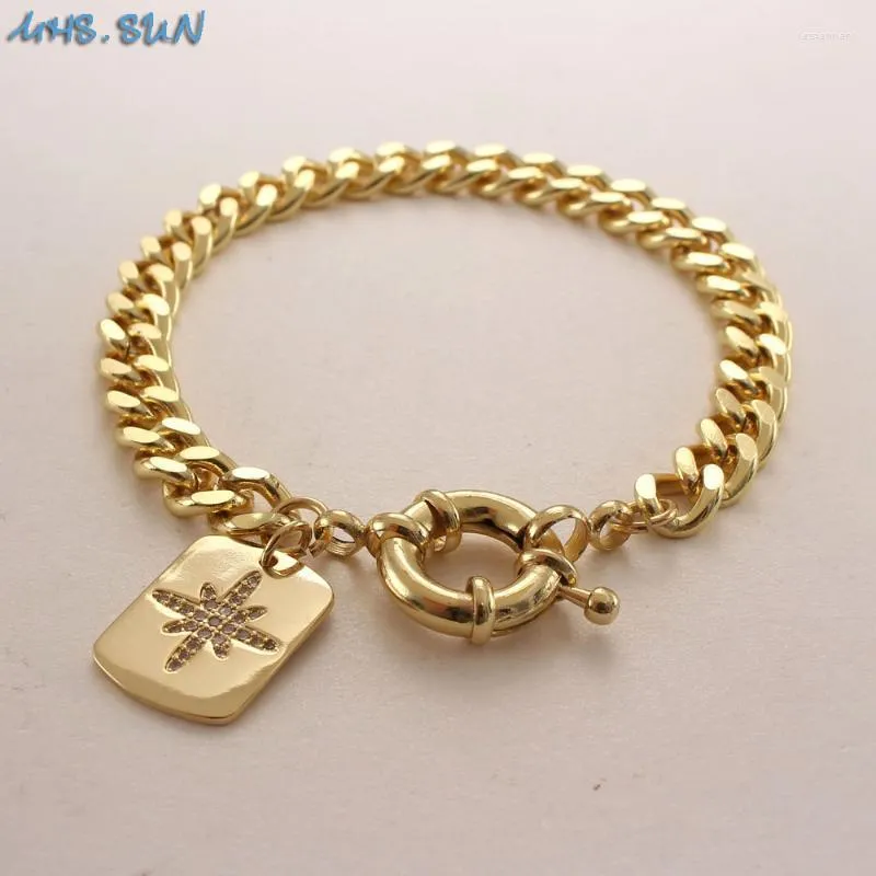 Gliederkette MHS.SUN 1PC Schild/Stern/Herz Charm Glücksarmband Zirkon Anhänger Klobige Armreifen Für Frauen/Männer Hiphop Schmuck GiftLink LinkLink L