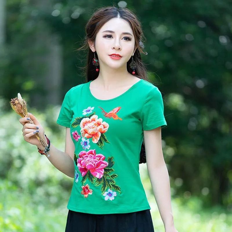 Women's T-Shirt Summer Embroidered Short-sleeved Women's Tops Slim Square Dance Harajuku Woman Tshirts Shirts For WomenWomen's