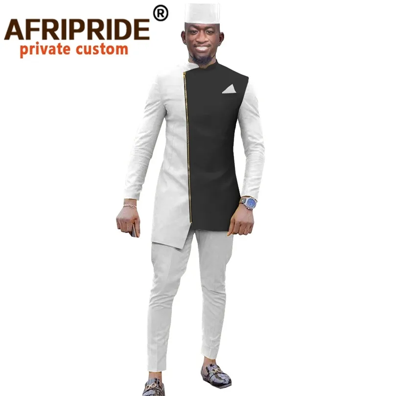 Africano Dashiki Top Pant Hat Set 3 pezzi Outfit Abbigliamento uomo Streetwear Abito africano Uomo Africa Abbigliamento Abbigliamento formale LJ201125