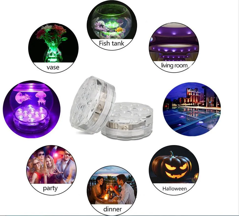 10LEDS RGB Submersible Underwater LED Night Light Swimming Light for Outdoor Vase Fish Tank Pond Disco Wedding Party