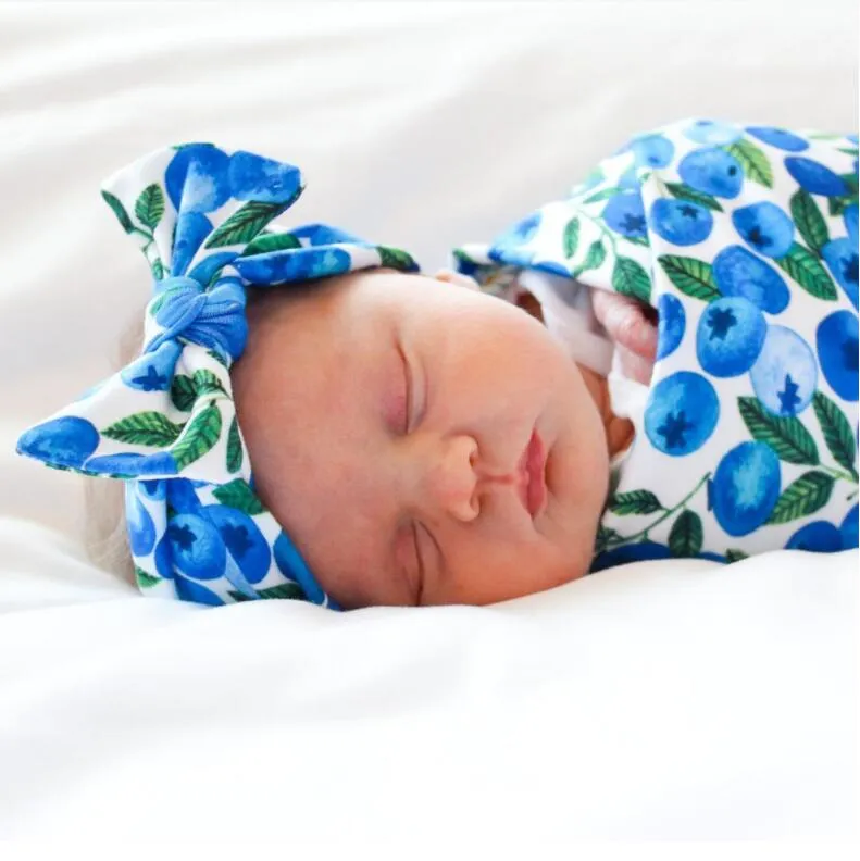 Baby Fruit Print Swaddle Hoofdband Set Pasgeboren Tie-Dye Wraps Dekens Haarband Pak Toddler Swaddling Badhanddoeken Babyjassen Beddengoed Quilt Wandelwagen Cover BB8029