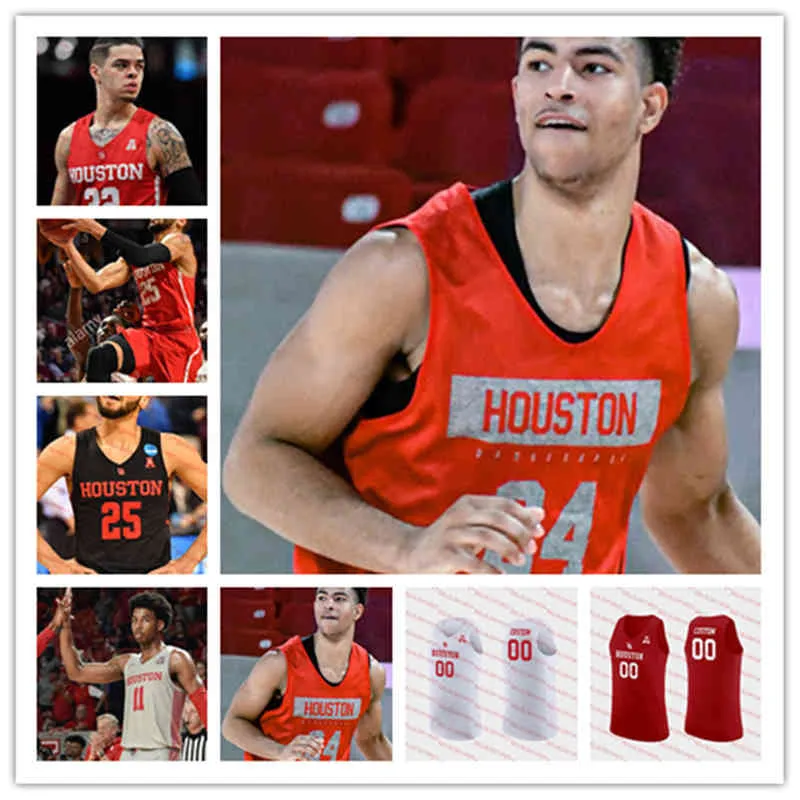 XFLSP College Custom Custom Uh Houston Cougars сшитые баскетбол Джерси Фабиан Белый младший 23 Кори Дэвис 55 Гризон Грешам Джастин Горхам Трамон Марк Реджи