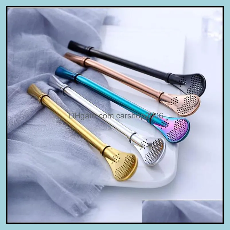 colorful filter spoon bombilla straw stainless steel 304 yerba mate tea drink straw spoon 15.5cm