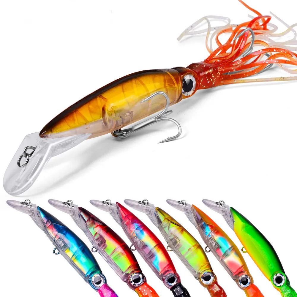 6 Color 14cm 40g 1/0# Fish Hooks Fishing Baits Squid Lures 3D eyes with Beard Fish lure Hook high quality K1621