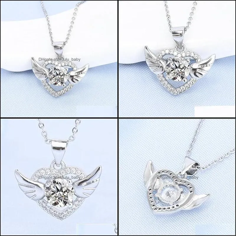 crystal pendant necklace for women girls cute wing heart chocker necklace fashion party jewelry rose gold silver necklaces