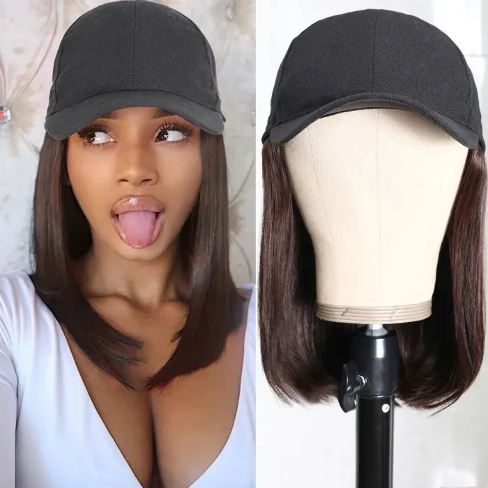 Hat with Wig Fashion Cap Short Straight Hair Full-Head Wigs Wholesale