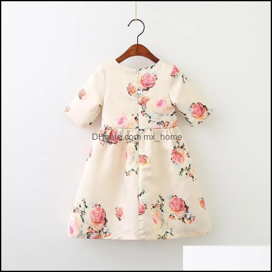 kids clothes girls rose flower print dress children floral princess dresses korean version summer fashion baby clothing z6026