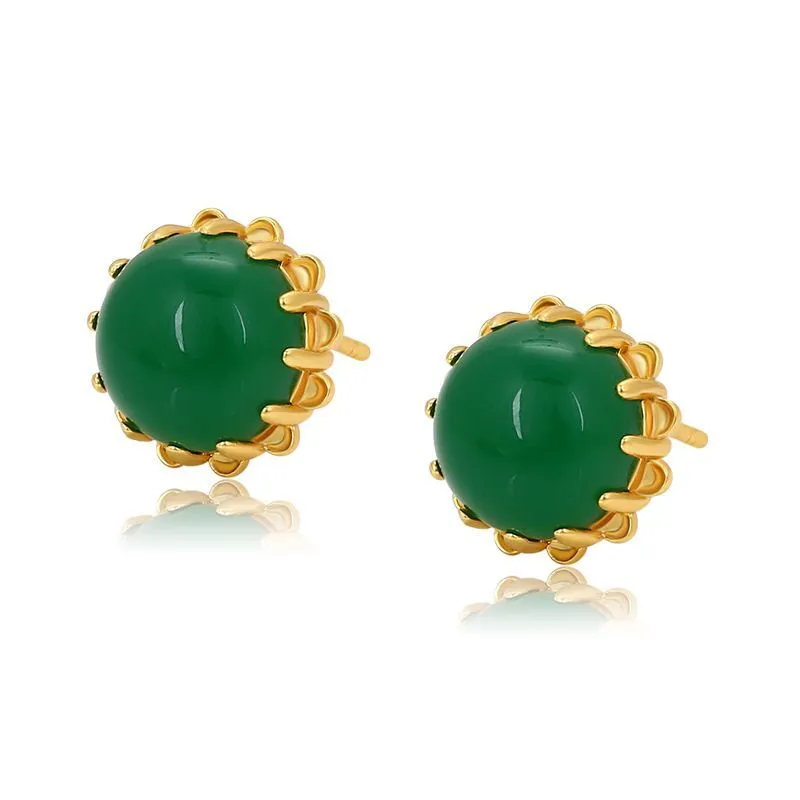1000e verde redondo malaiio-jade 12mm brincos para mulheres 24k Jóias de moda banhadas a ouro