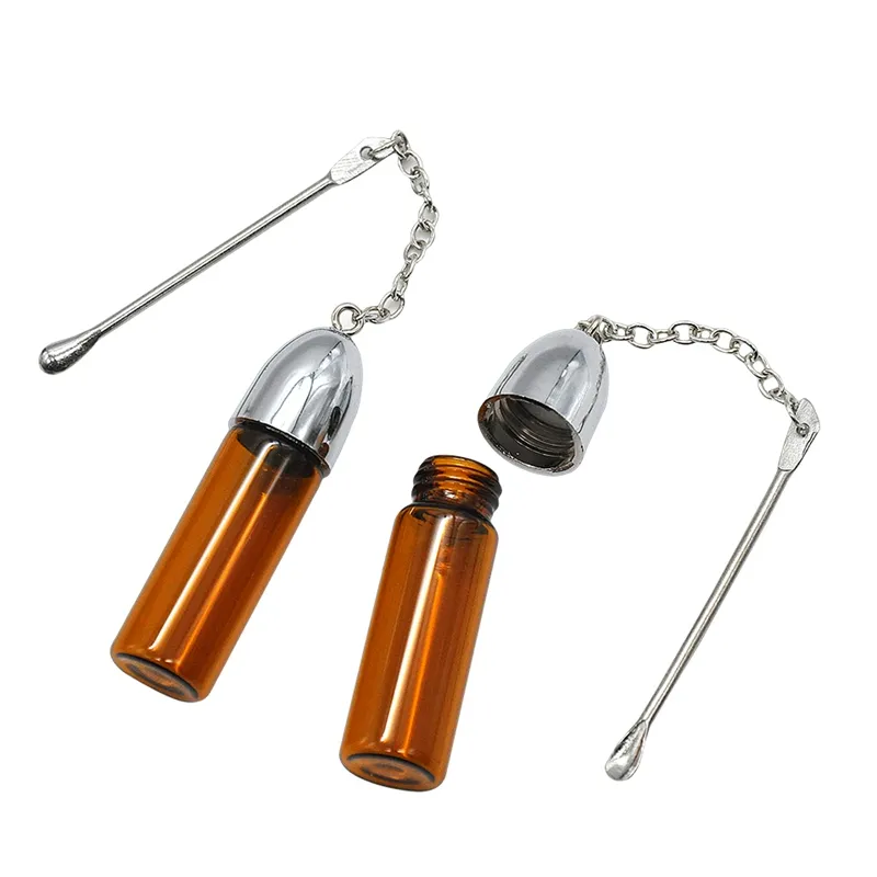 Raucherzubehör 36MM / 57MM / 72MM Glas leere Schnupftabakflasche mit Metalllöffel Snorting Snorter Bullet Container Aufbewahrungsspender Pillenetui