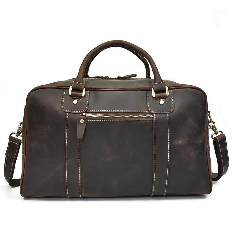 Europa Vintage Männer Tasche Große Kuh Leder Duffle Retro Echte Reisetaschen1