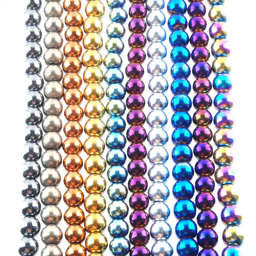 WOJIAER matériaux naturels pierre hématite perles rondes 8mm métalliques pour la fabrication de bijoux à bricoler soi-même BL301