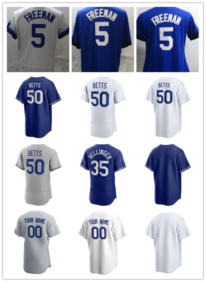 野球ジャージ5フレディ・フリーマン50 Mookie Betts 35 Cody Bellinger 22 Clayton Kershaw 7 Urias 42 Robinson 34 Valenzuela Jerseyブルーホワイトグレーシティメンズ女性子供