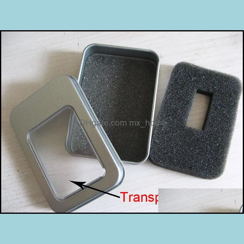 100PCS Rectangular USB box with window Metal packaging Transparent gift box Size 90x60x18 mm 3.54x2.36x0.71 inch.