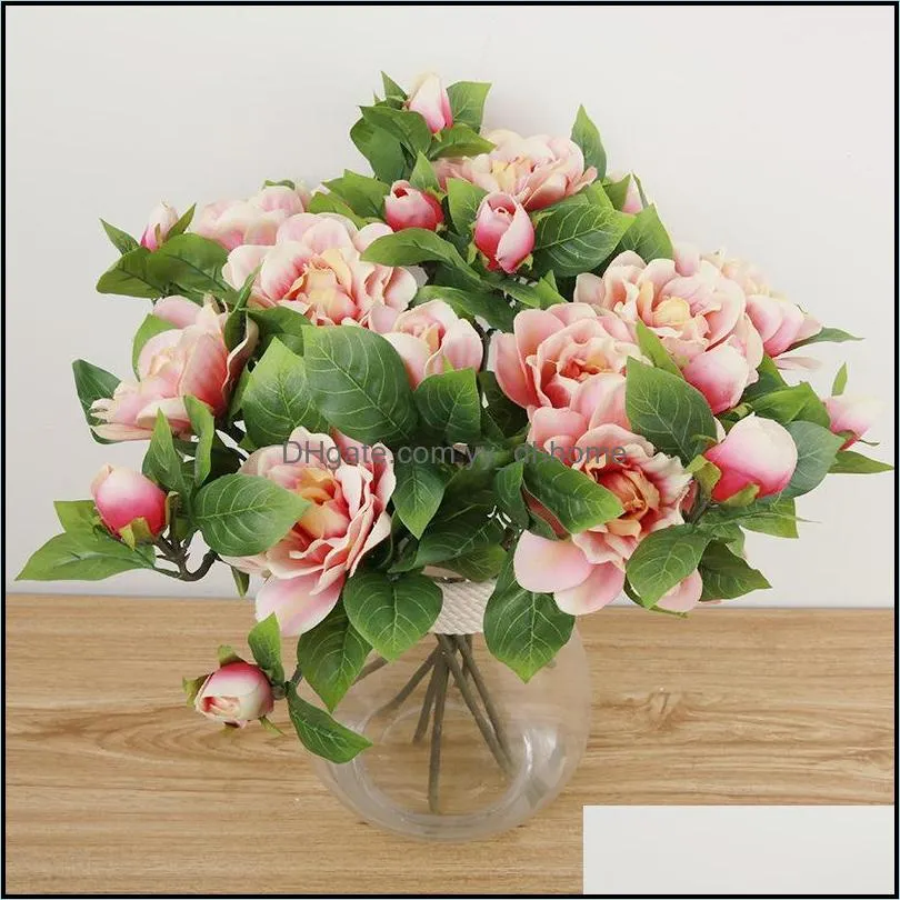 decorative flowers & wreaths 2 heads autumn fake silk artificial peony wedding party home floral flower arrangement decoration