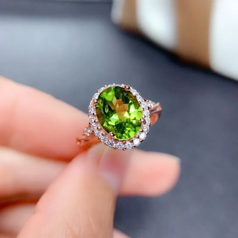 Bröllopsringar mode vintage peridot rose guld ring kvinnor zirkon naturlig olivgrön ädelsten lyx fina smycken gåvor