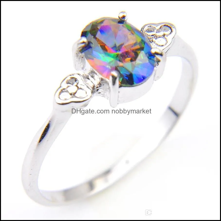 Holiday Gift Women`s Fire Rainbow Color Mystic Topaz Gems 925 Sterling Silver Ring Russia American Australia Weddings Ring Jewelry