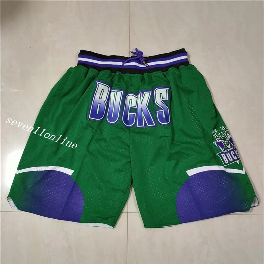 Heren Teambasketbal Short Just Don BMilwaukee Fan's Sport Gestikte Shorts Hip Pop Elastische Taille Broek Met Zak Zipp321w