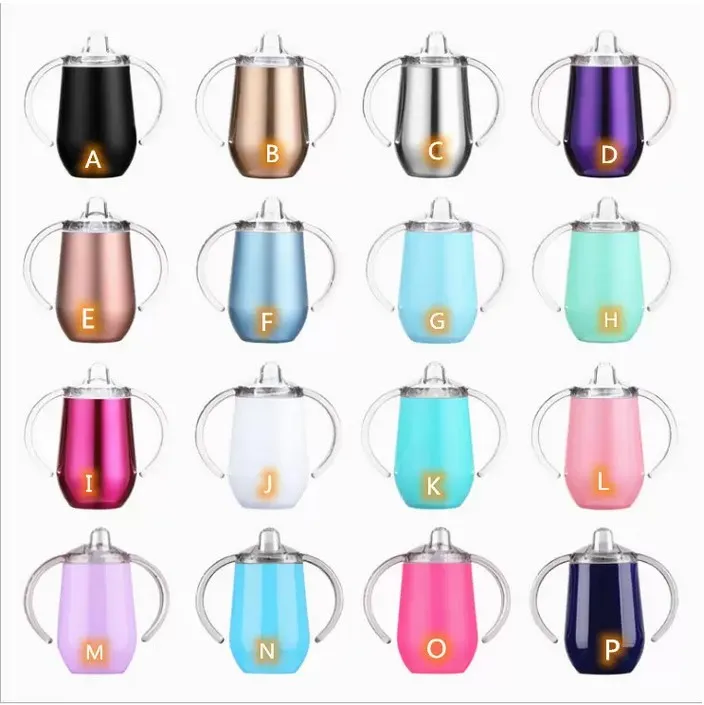 16 couleurs 10 oz bébé gobelet avec couvercle en forme d'oeuf de paille pour enfant bouteilles à double paroi en acier inoxydable isolé tasse à lait sous vide avec poignées par Express B0019