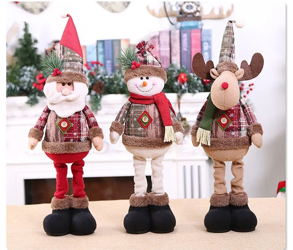 Christmas Trumpe Snowflake Plaid Doll Recenstable Ornamentos criativos do Papai Noel Decorações de Janelas do boneco de neve 2023