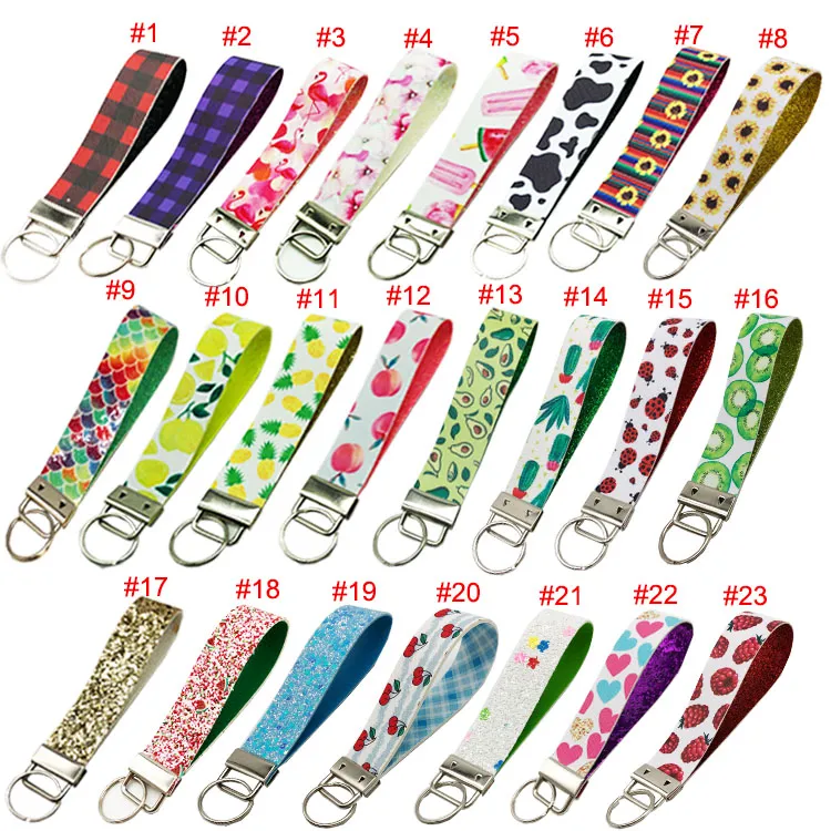 Faux Leather Keychain Wrist Key Fob Template Lanyard Cute Strawberry Wristlet Keychain Gift for Women