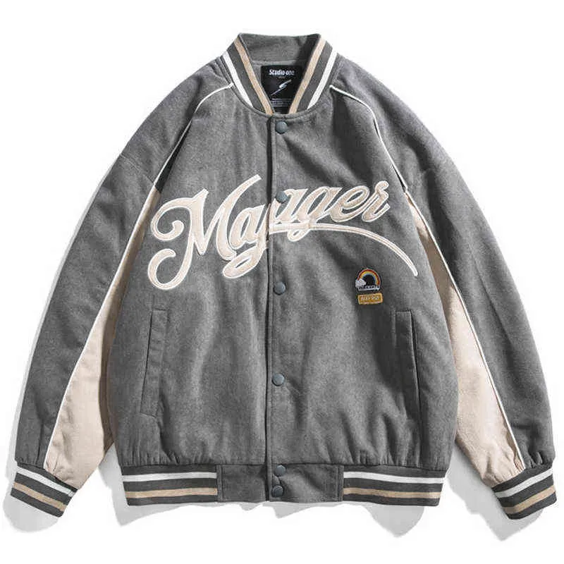 Kurtka baseballowa mężczyźni w stylu college'u haft haftowy patchwork 2021 Moda japońska streetwear men bomber kurtka płaszcza t220728