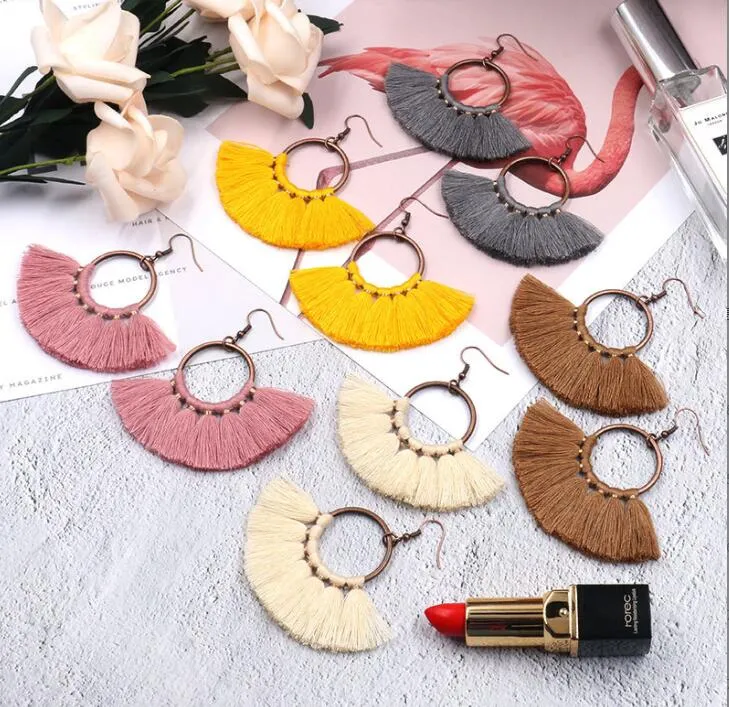 Fashion Bohemian Earrings Long Tassel Fringe Dangle Hook Earring Eardrop Ethnic Jewelry Gift for Women Girls