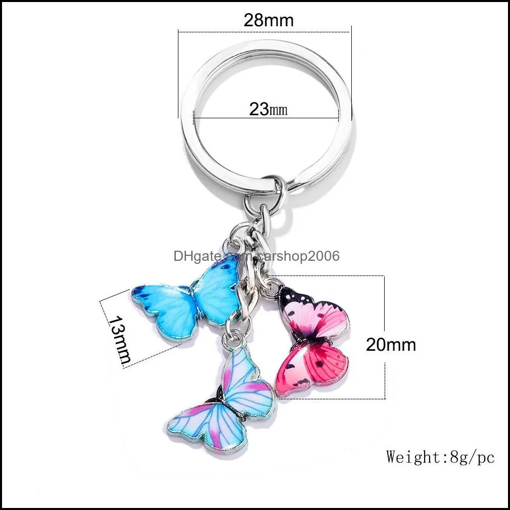 Colorful Enamel Butterfly Keychain Key Chain Ring Holder Charm Insects Car Key Women Bag Accessories Jewelry