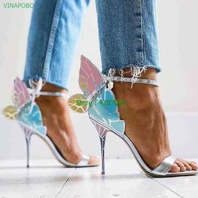 2021 New Design High Quality Women Butterfly Heels Sandals Exquisite beautiful Wing Shoes Female Banquet Paty Dress220513