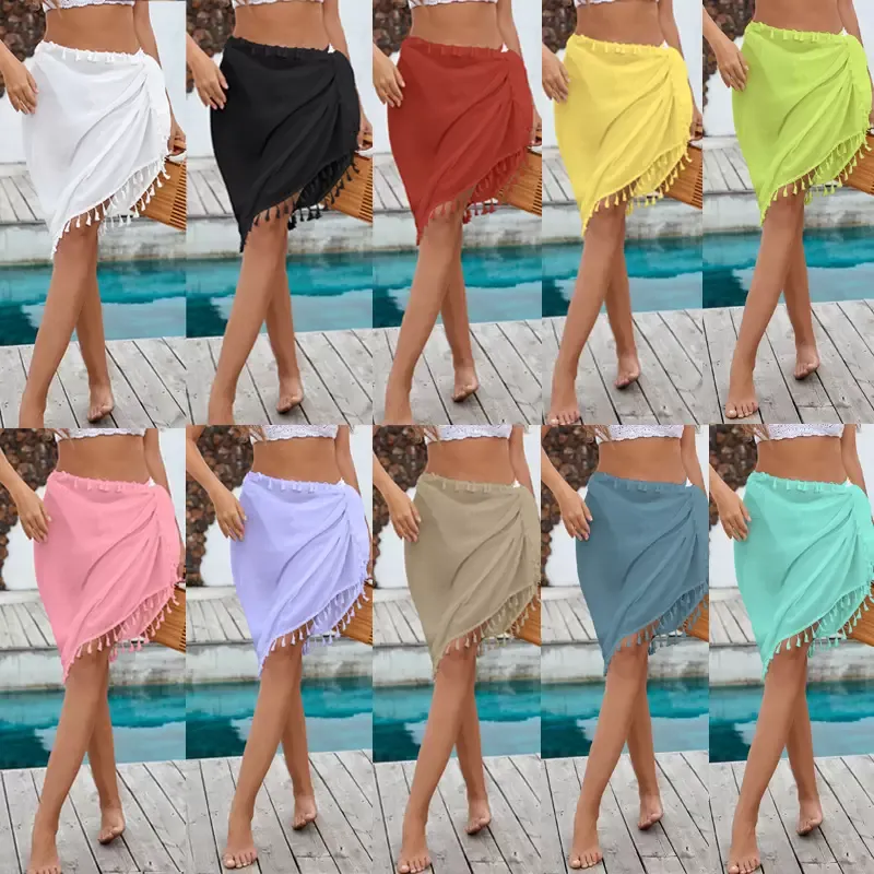 Swimwear Sexy Beach Skirts Sarong Holiday Sun-Protective Clothing European American Fringe Strappy Skirt Tassel Bikini Cover Ups Women Short Skirt Body Wraps
