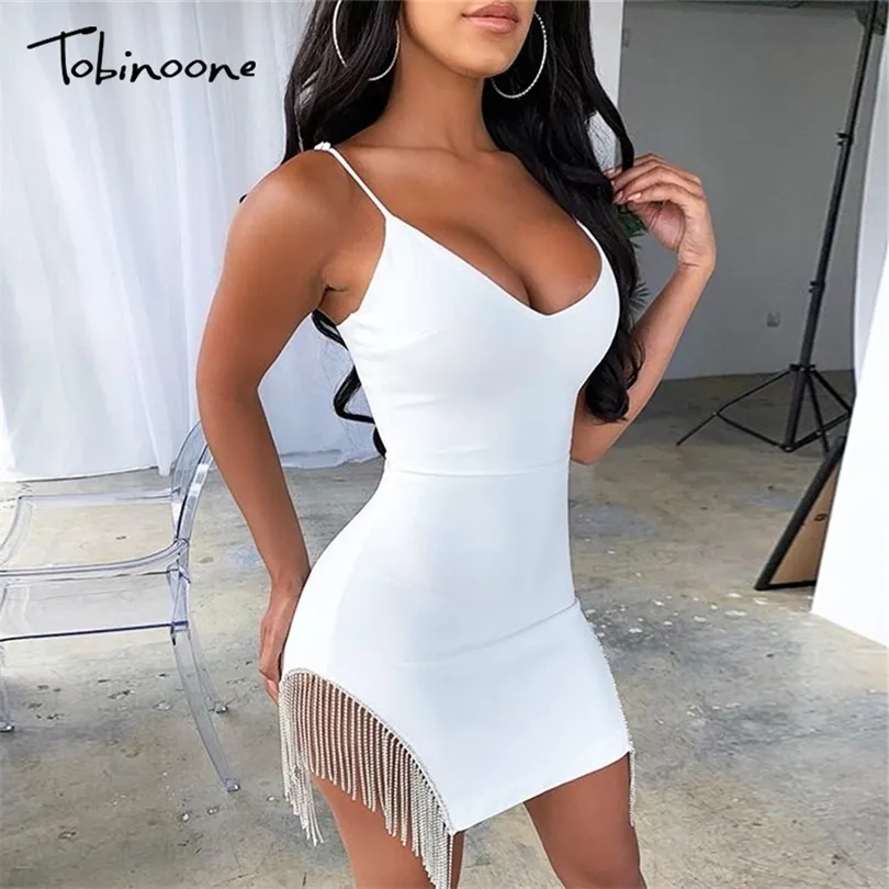 トビノーネのセクシーな秋のドレス女性タッセルスパンコール包帯ドレスエレガントな深いvネックナイトクラブパーティードレスベスティドNEW T200521