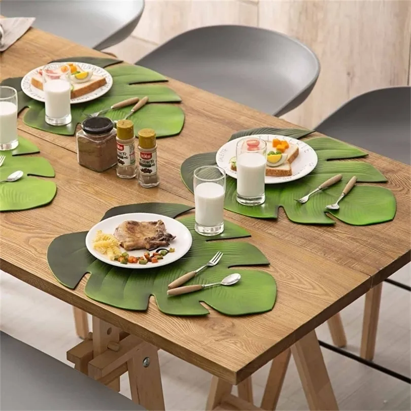 4st Banana Leaf Coaster Placemat Bord Mattor Vattentät bord Tygskopp tarmkruka Mat Pad Pad Holder Köksbord Dekoration T200415