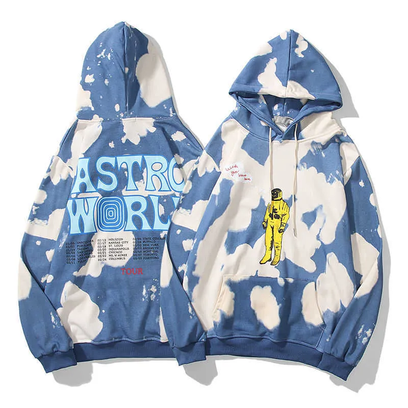 Astroworld Hoodies European en American Street Fashion Brand Tie-Dye losse mannen en dames paar trui lange mouwen hoody