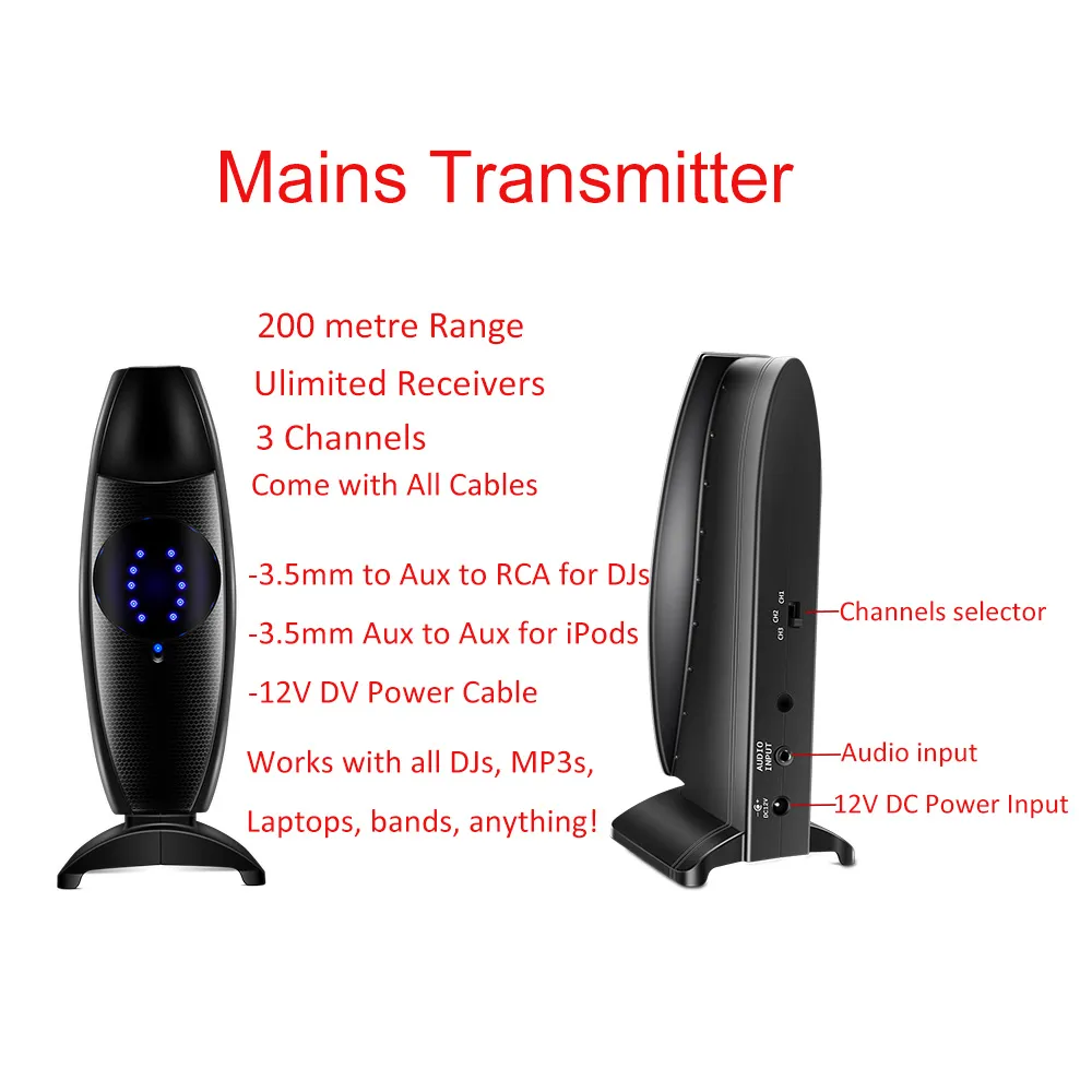 Fones de ouvido com sistema de som disco silencioso de 3 canais 16 peças e 2 transmissores Pacote para iPod MP3 DJ Music U7RT