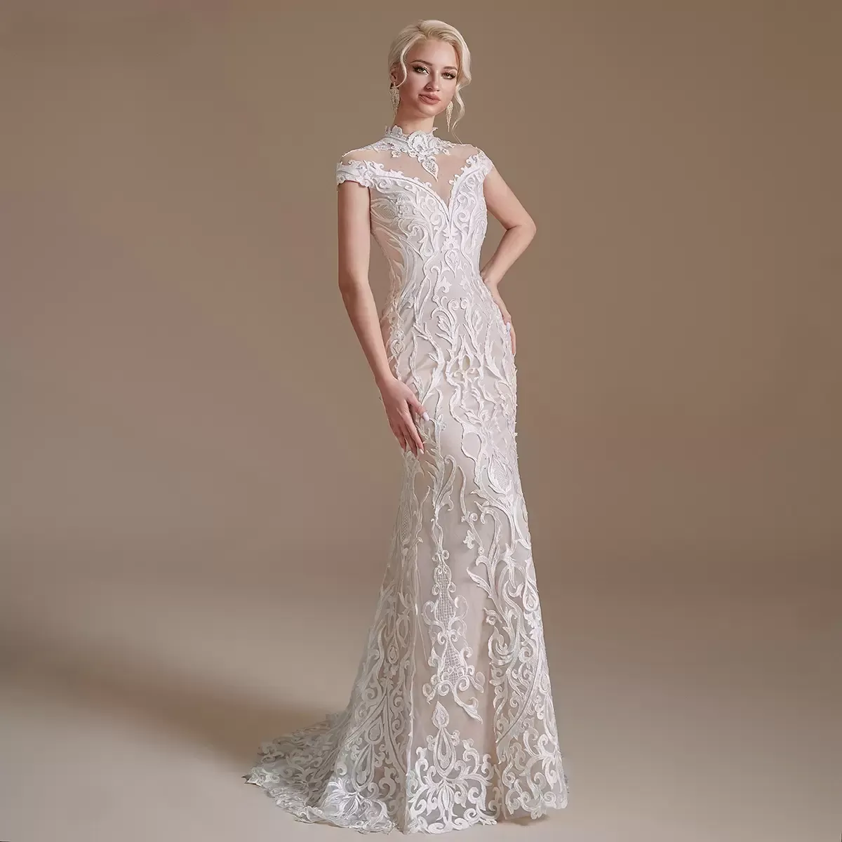 2022 Vestido De Noiva Lace Wedding Dresses For Women Sleeveless High-Neck Beads Crystal Bridal Gowns Mariage Bride Dresses CPS1990