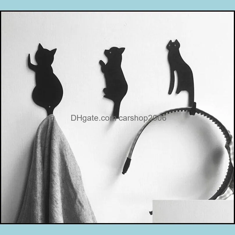 Bathroom Kitchen Cartoon Hook Black Cat Dog Shaped Waterproof Metal No Trace Hooks Hangers Articles For Daily Use Hot Sale 3 5yk J2