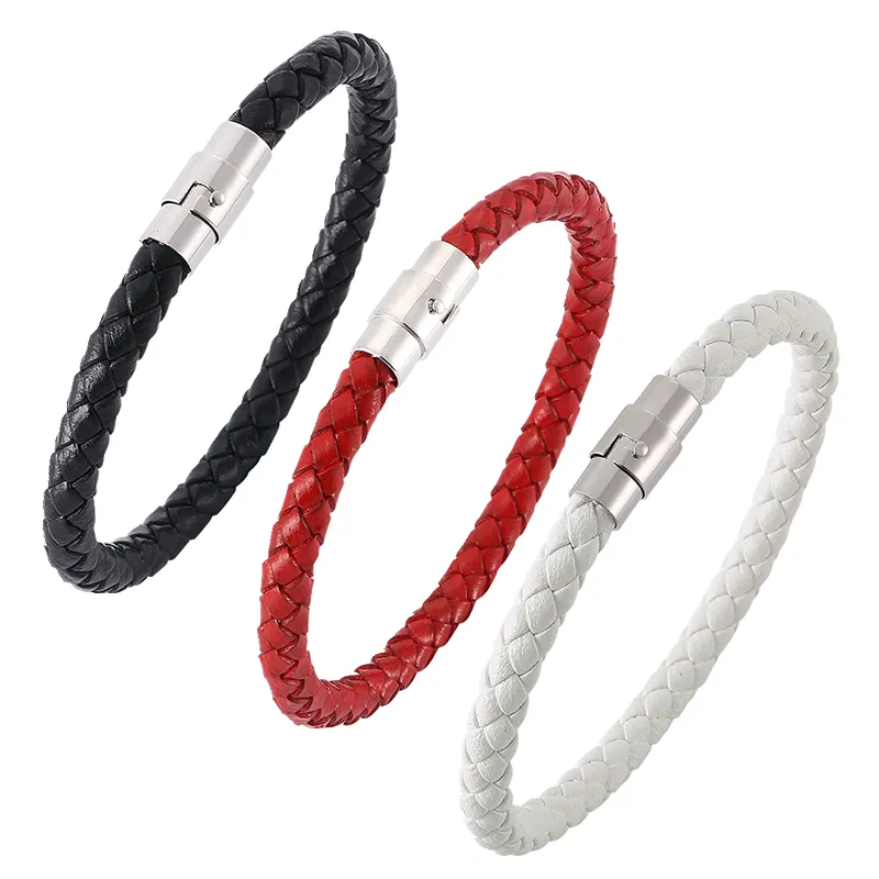 Trendy Men Women Leather Bracelet 7 Colors Braided Bracelets for Men Stainless Steel Clasp Wristband Jewelry Bangles BB0029