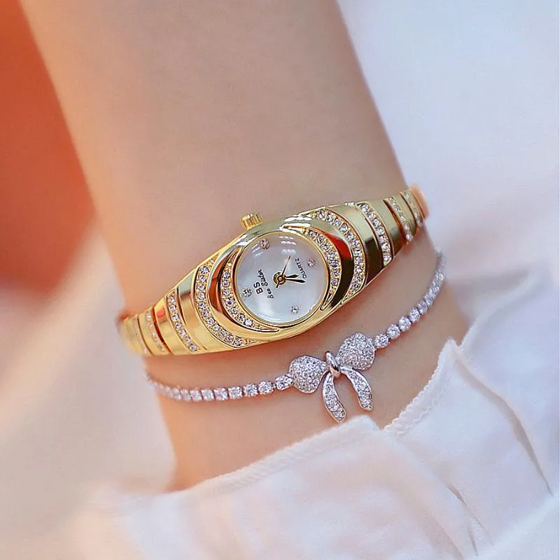 Relógios de pulso relógios femininos de luxo de ouro rosa bracelete de pulseira de pulseira liga ladies liga simples quartzo casual logotipo relógio relógio de pulso relógios de pulso