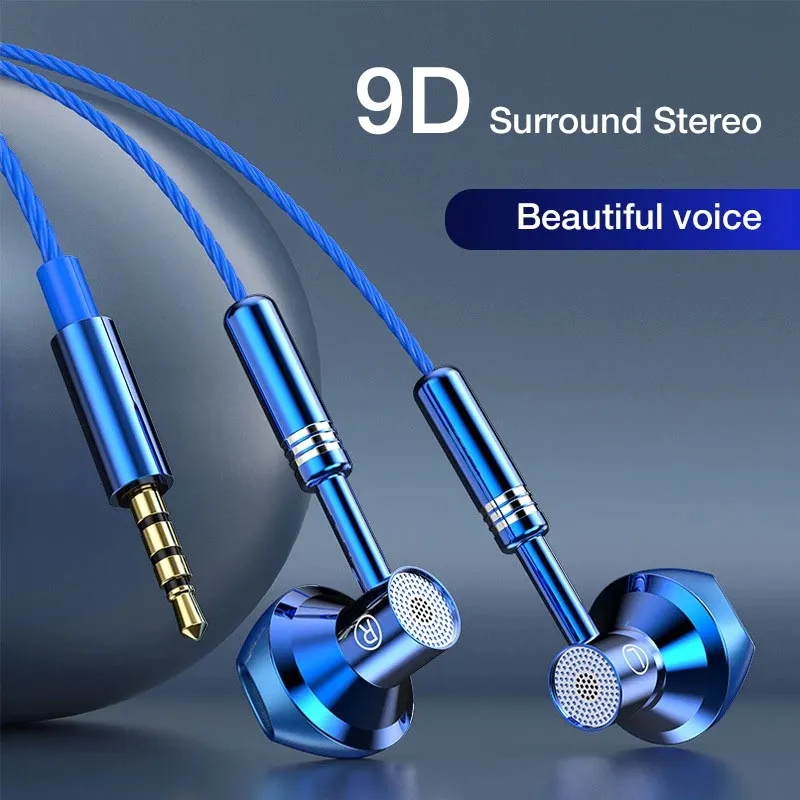 9D stéréo avec micro écouteurs casque intra-auriculaire filaire casque fil de basse écouteurs écouteurs téléphone casque avec microphone