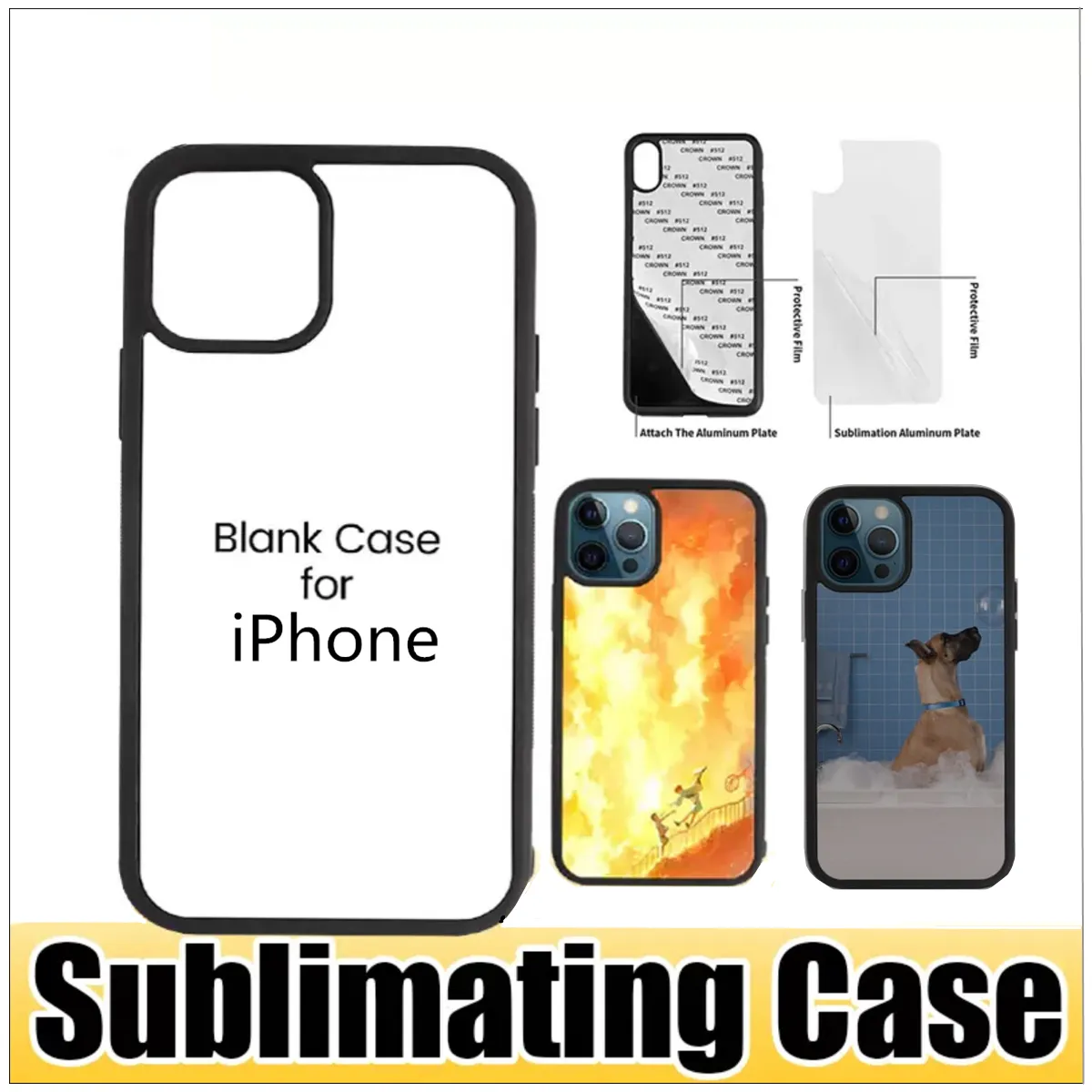 TPU + PC Blank 2D Blank Sublimation Cases DIY Designer Heat Transfer Phone Case pour iPhone 13 12 Pro Max 11 XR XS 8 avec inserts en aluminium