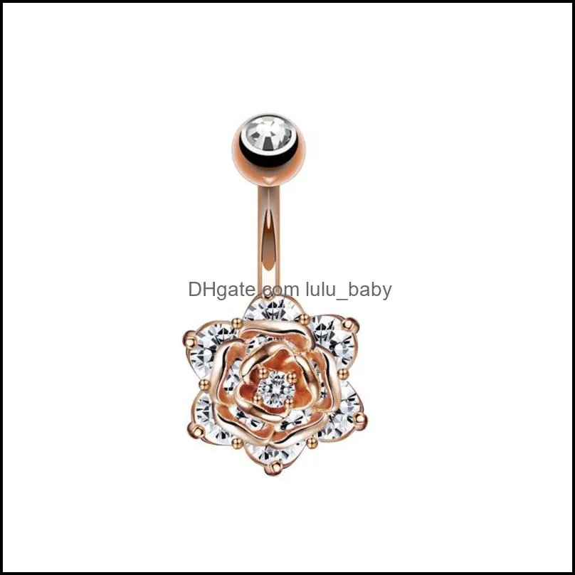 rose cz belly button ring surgical steel zircon navel rings body piercing barbell for women girls