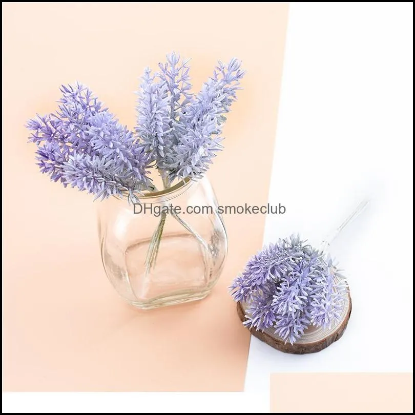 6pcs Artificial Plants Fake Lavender Decorative Flowers Wreaths Diy Vases Home Wedding Decor Scrapbooking Gifts Box Silk jllyWo