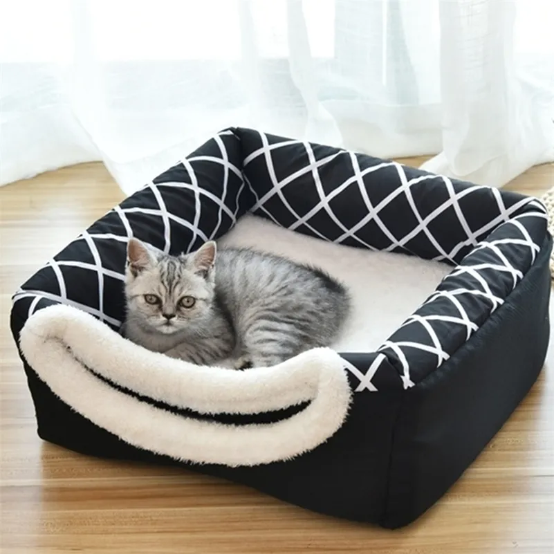 2 en 1 chat tente grotte lit doux intérieur clos couvert maison pour animaux de compagnie confortable chaton lits de sommeil pour chien chiot avec coussin amovible 220323